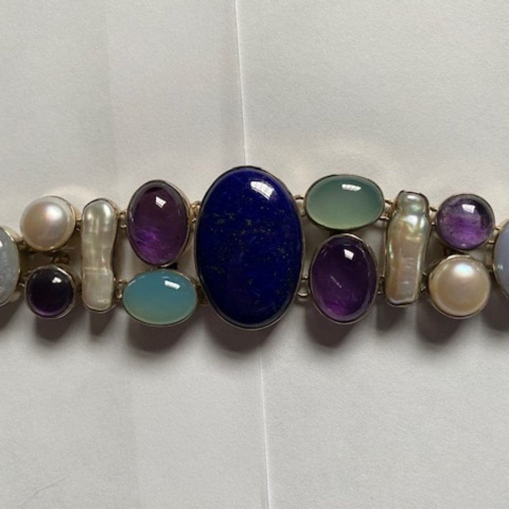 Sterling Silver Statement Bracelet With Semi-Prec… - image 2